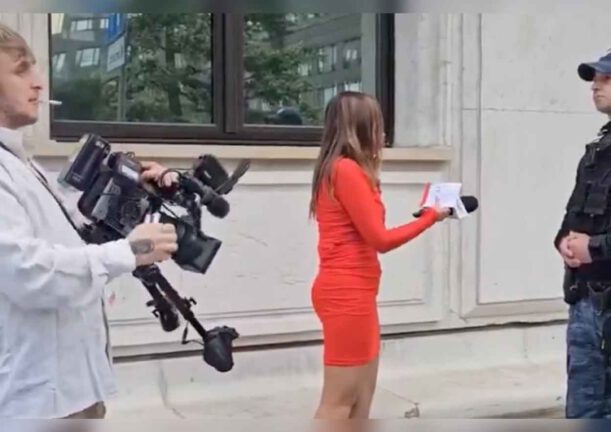 Justyna Dobrosz-Oracz z TVP Info w likwidacji pod Sejmem