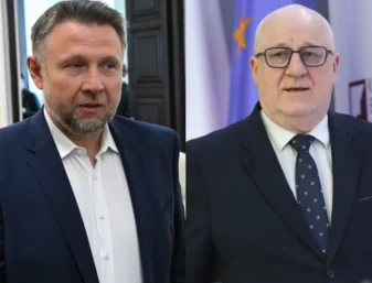 Szef MSWiA Maciej Kierwiński i przewodniczący PKW Sylwester Marciniak