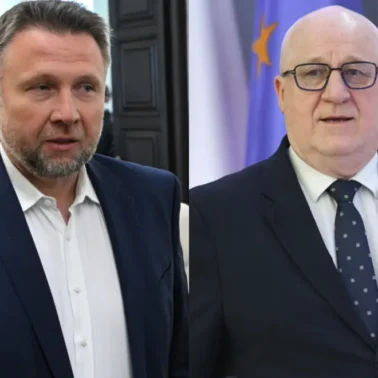 Szef MSWiA Maciej Kierwiński i przewodniczący PKW Sylwester Marciniak